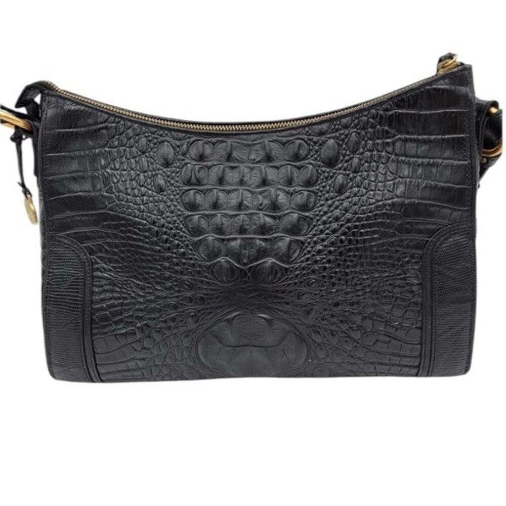 Brahmin Collection Esme Lizard Crocodile-Embossed Leather Shoulder Bag Black - Picture 7 of 15